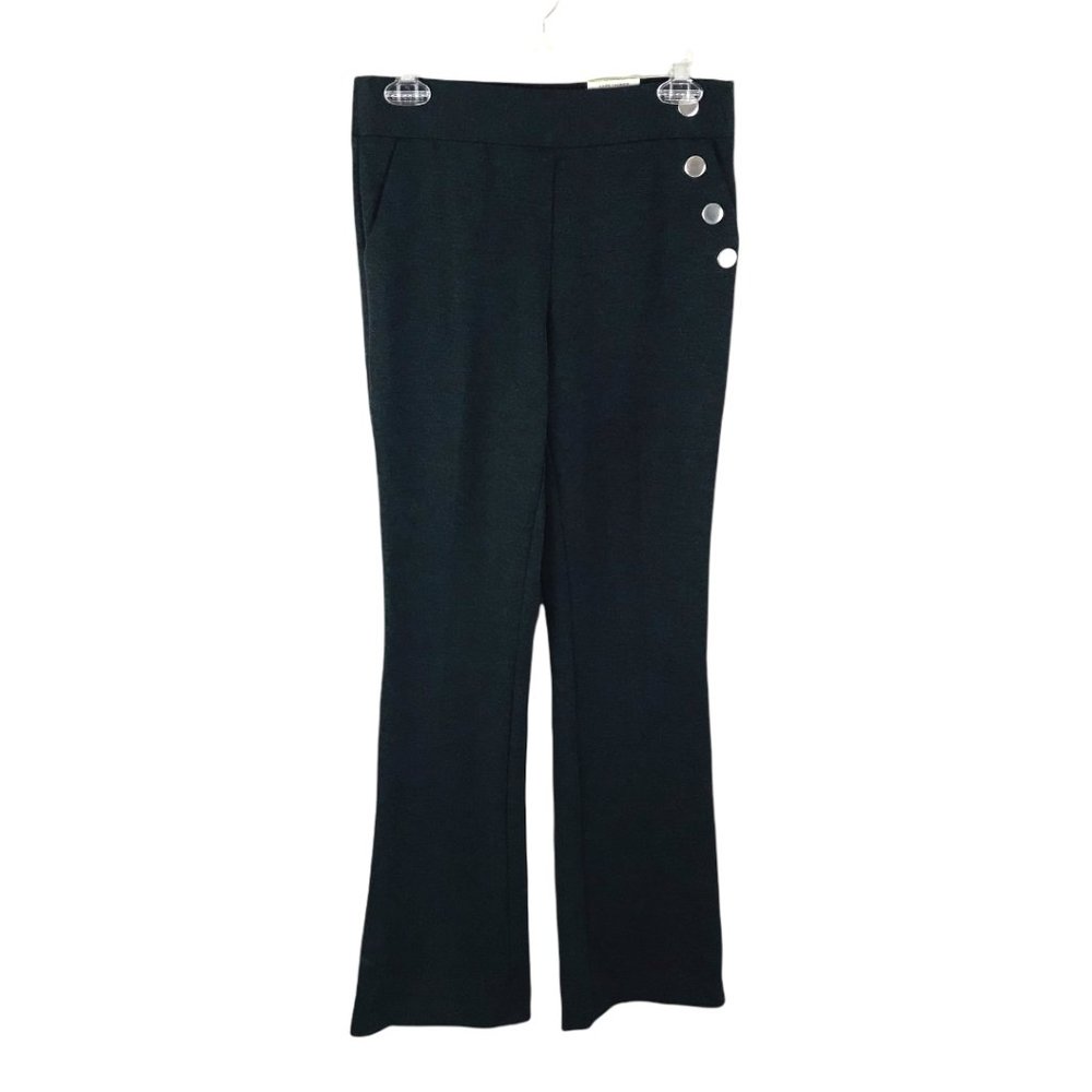 New INC Women's Knit Pull-On Side Button Boot Leg Pants, Heather Grey, Size 4